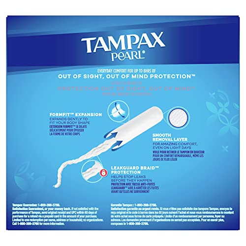 Tampax Pearl Tampons Light Absorbency with BPA-Free Plastic Applicator and LeakGuard Braid, Unscented, 50 Count