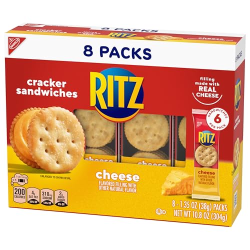 RITZ Cheese Sandwich Crackers, Lunch Snacks, 112 Snack Packs (14 Boxes, 6 Crackers Per Pack)