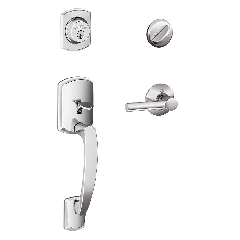 Schlage Greenwich Single Cylinder Handleset and Broadway Lever, Bright Chrome (F60 GRW 625 BRW)