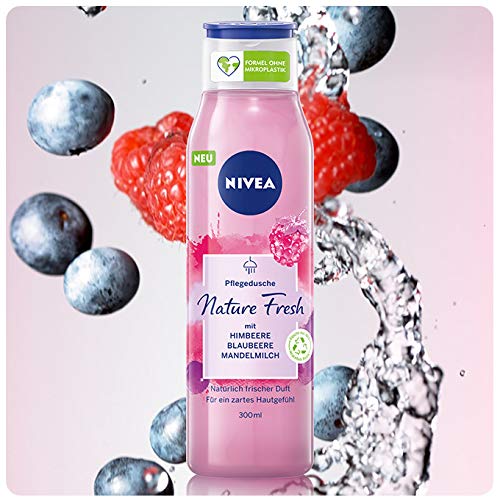 NIVEA Fresh Blends Raspberry (300 ml), Raspberry Scented Environmentally Friendly Shower Gel, Fruity Shower Gel for Women, Vegan Shower Gel with Blueberry and Almond Milk