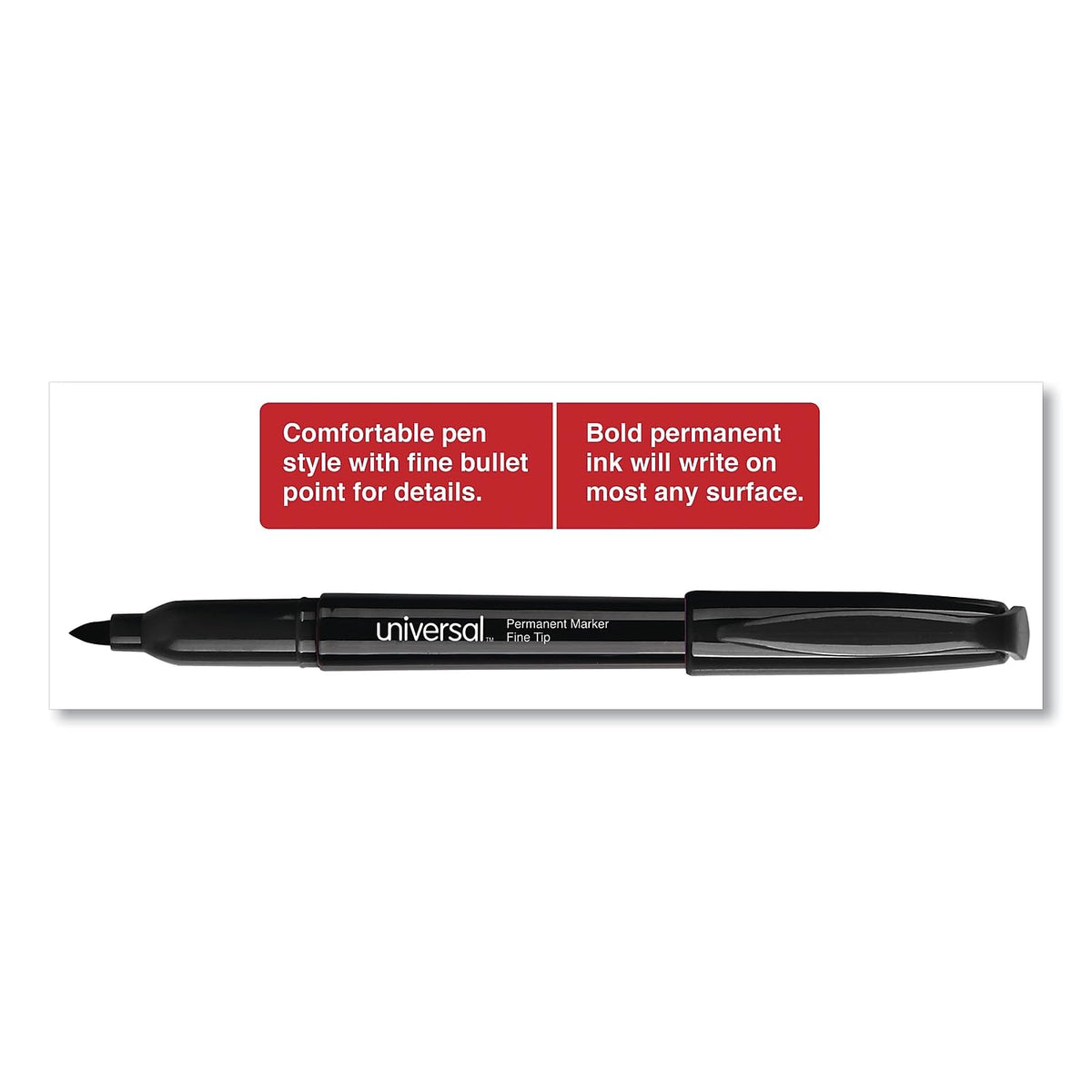 Universal UNV07071 Fine Bullet Tip Pen-Style Permanent Marker - Black (1 Dozen)