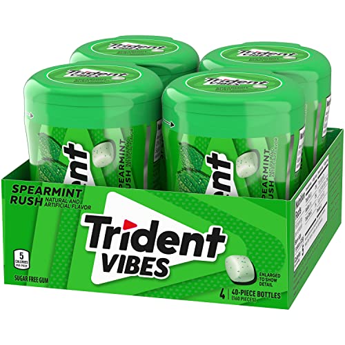 Trident Vibes Spearmint Rush Sugar-Free Chewing Gum, 4 Bottles of 40 Pieces (160 Total Pieces)