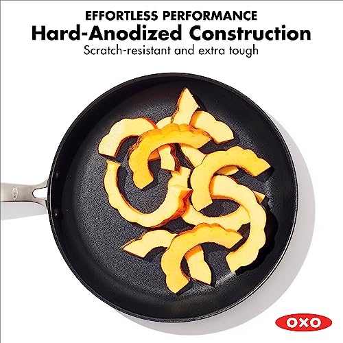 OXO Enhanced 8" Frying Pan Skillet, PFAS-Free Ceramic Nonstick, Durable Hard Anodized Cookware, Scratch Resistant, Stainless Steel Handle, Good Grips, Dishwasher/Oven Safe, Black