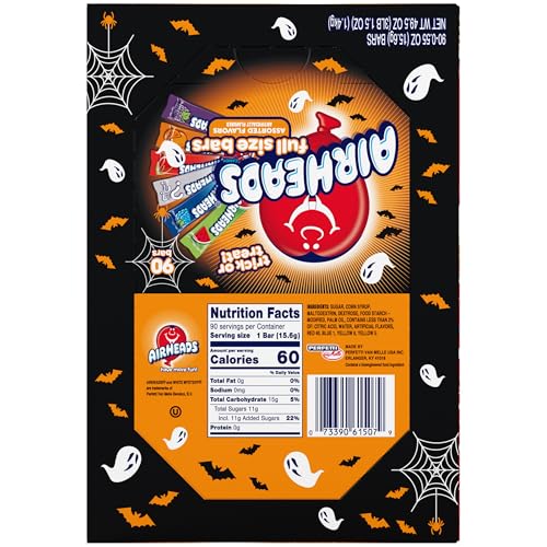 Airheads Candy Bars, Halloween Variety Box, Chewy Full Size Fruit Taffy, Trick or Treat Mega Box, 90 Individually Wrapped Full Size Bars (Packaging May Vary)