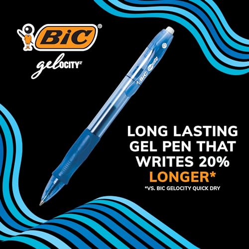 BIC Gelocity Original Black Gel Pens, Medium Point (0.7mm), 24-Count Pack, Retractable Gel Pens With Comfortable Grip