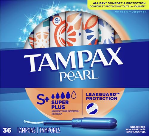 Tampax, Pearl Tampons Super Plus Absorbency with LeakGuard Braid Unscented, 36 Count