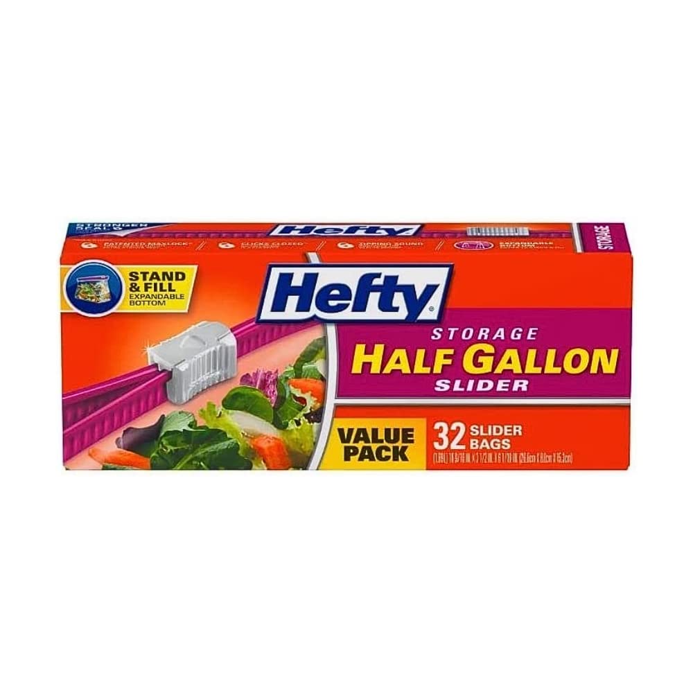 Hefty Slider Storage Bags, Half Gallon Size (32 Count (Pack of 2))