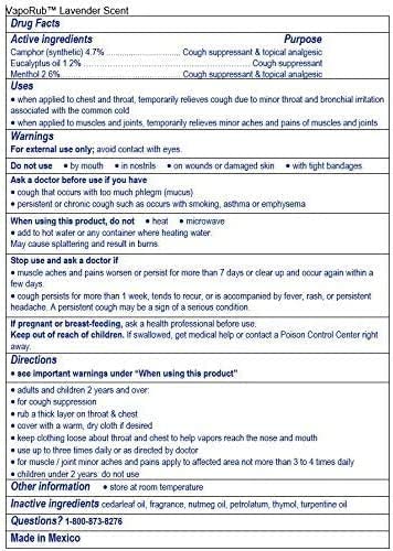 Vicks VapoRub, Lavender Scent, Cough Suppressant, Topical Chest Rub & Analgesic Ointment, Medicated Vapors, Relief from Cough Due to Cold, Aches & Pains, 1.76oz (Pack of 2)