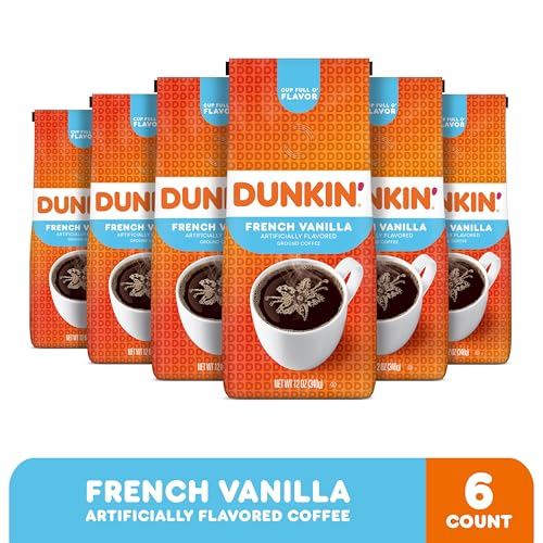 Dunkin' French Vanilla Flavored Ground Coffee, 12 Ounces (Pack of 6)