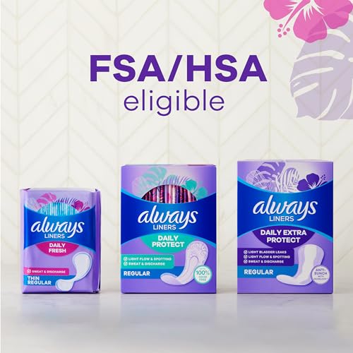 Always Daily Fresh Thin Liners, Regular Absorbency, Unscented Panty Liners, 216 Count