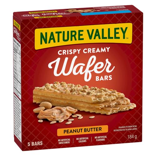NATURE VALLEY Crispy Creamy Wafer Bars, Peanut Butter, 5 Count per box, 184g/6.5 oz., {Imported from Canada}