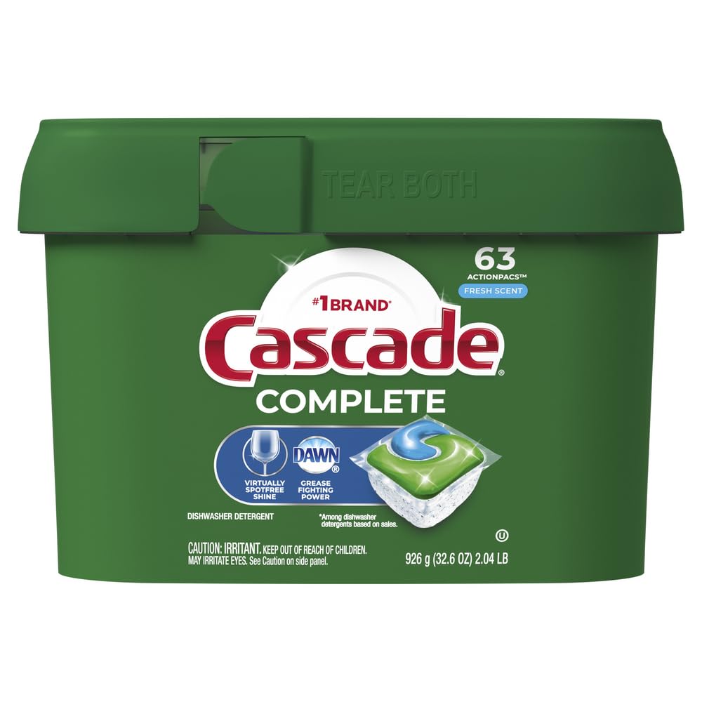 Cascade Complete Dishwasher Pods, ActionPacs Dishwasher Detergent, Fresh Scent, 63 Count