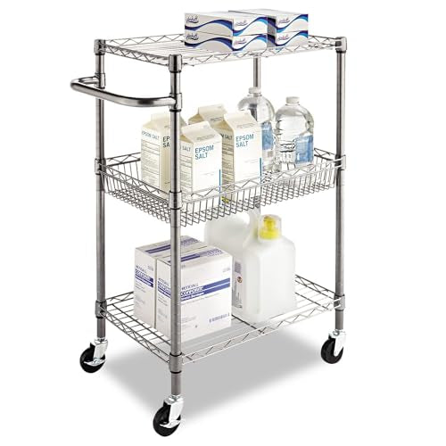 Alera Three-Tier Wire Rolling Cart, 28w x 16d x 39h, Black Anthracite