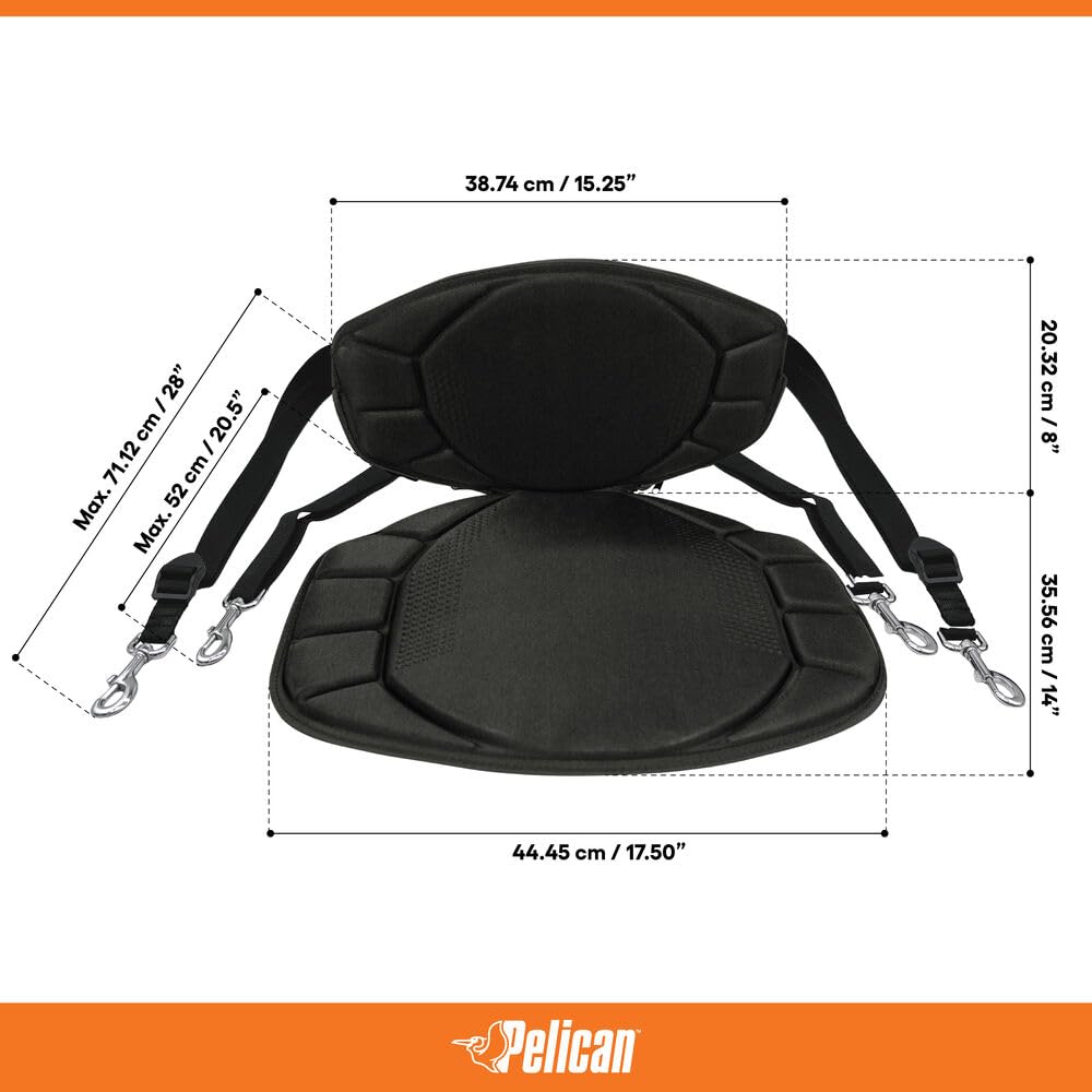 Pelican Boats - Sit-on-top Kayak or SUP Seat â€“ PS0480-3 - Universal Fit Water Repellent Cushion with Back Support, Black