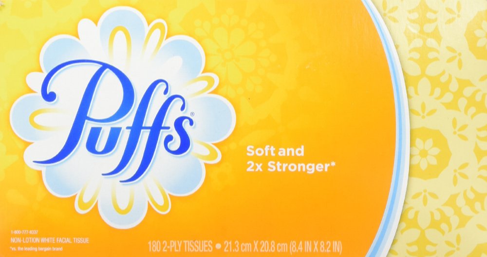 Puffs White Facial Tissue, 2-Ply, 180 Sheets/Box