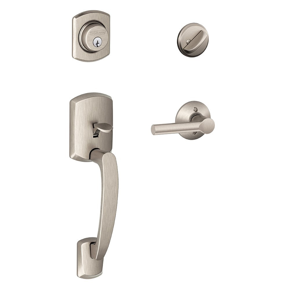 SCHLAGE Greenwich Single Cylinder Handleset and Broadway Lever, Satin Nickel (F60 GRW 619 BRW)