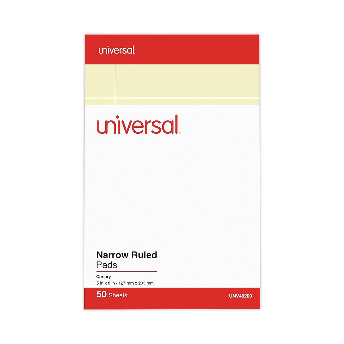 Universal 46200 Perforated Edge Writing Pad, Narrow Rule, 5 x 8, Canary, 50 Sheet (Pack of 12)