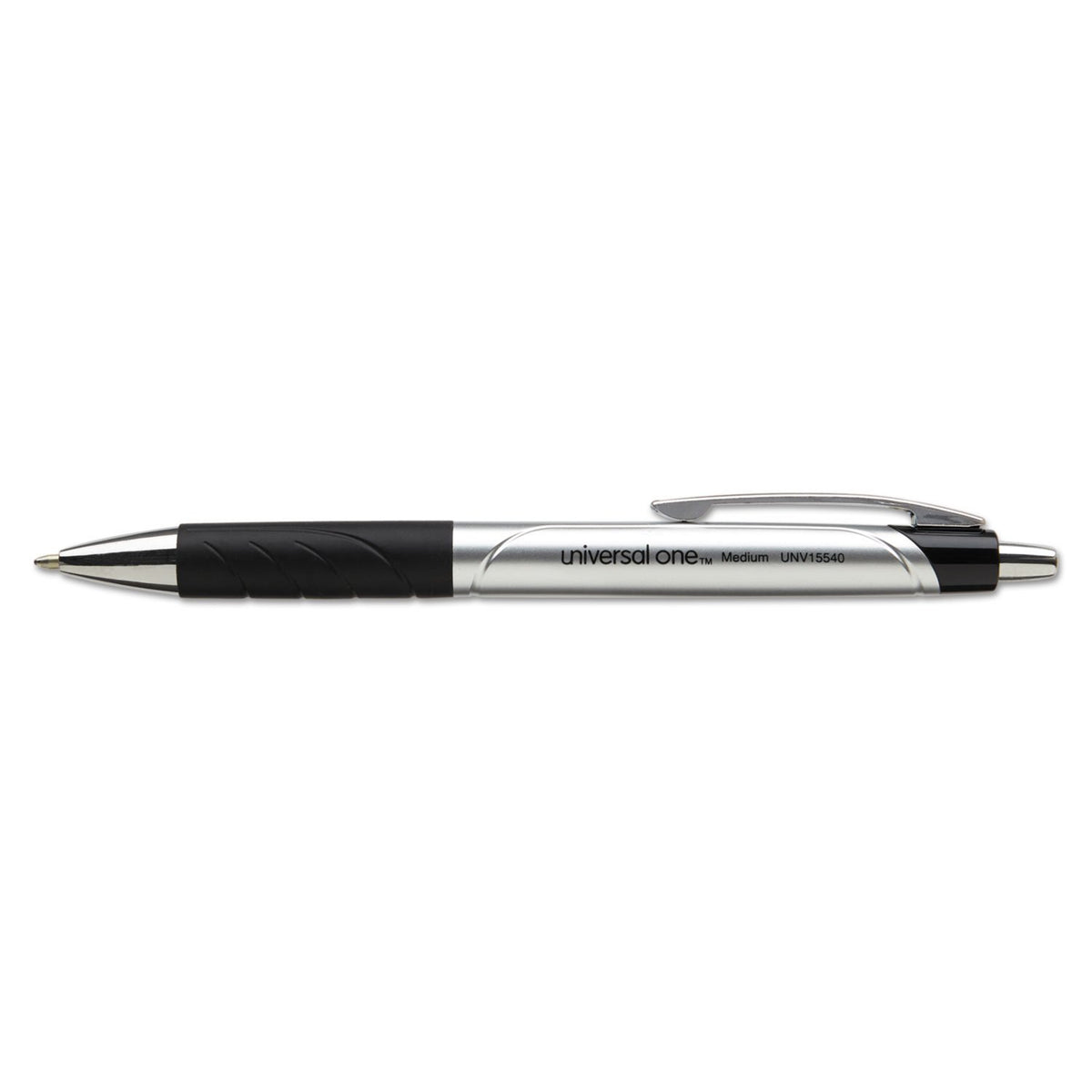 Universal 15540 Advanced Ink Retractable Ballpoint Pen, Black Ink, Silver, 1mm, Dozen