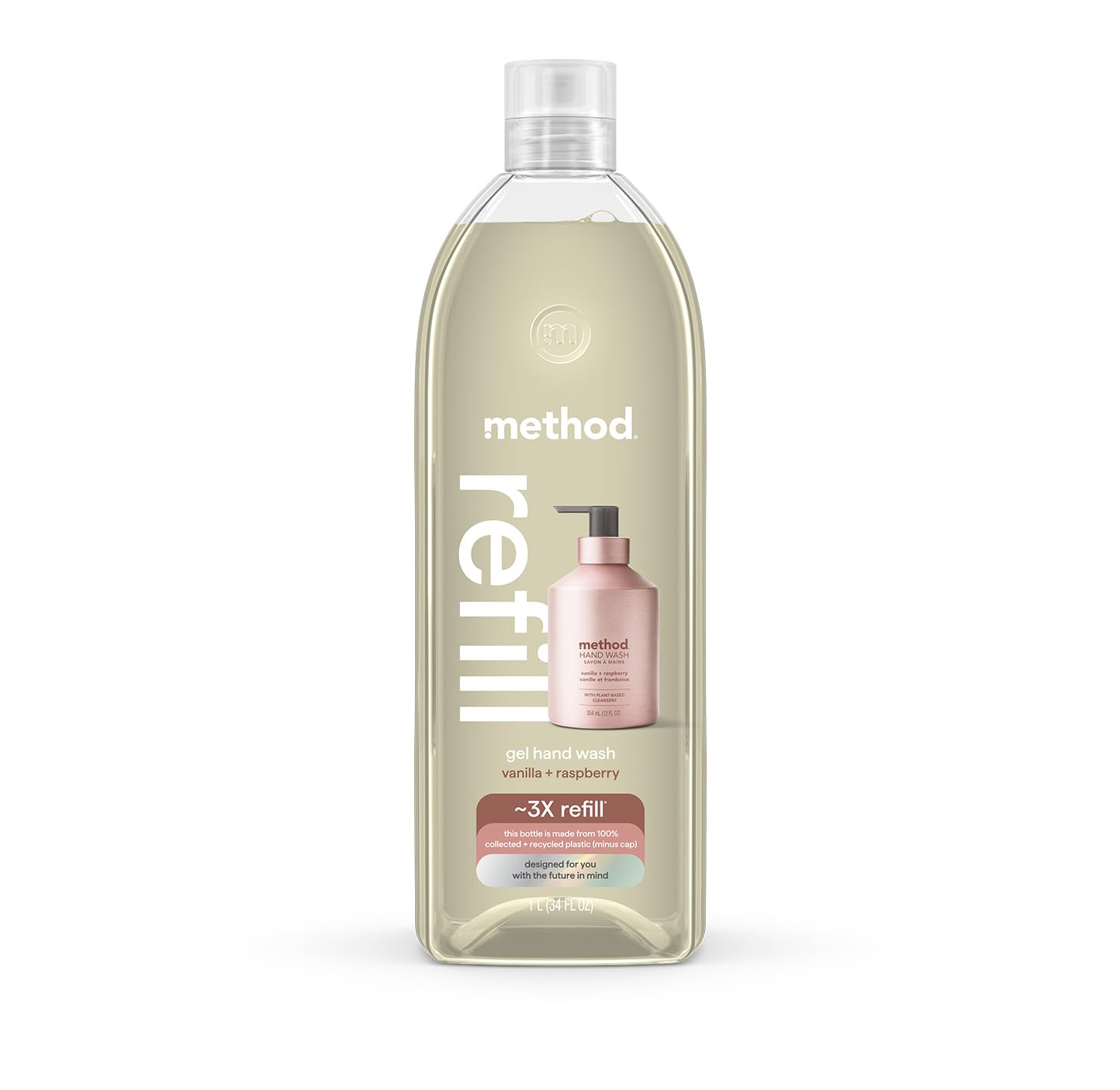 Method Gel Hand Soap Refill, Vanilla + Raspberry, Biodegradable Formula, 34 Fl Oz (Pack of 1) (Packaging May Vary)
