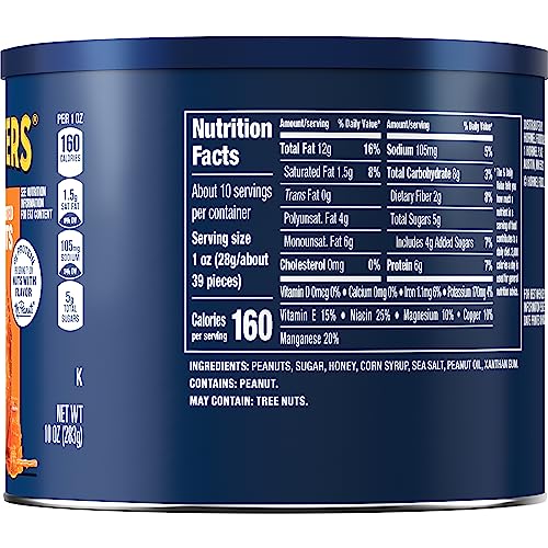 Planters Honey Roasted Peanuts (6 ct Pack, 10 oz Canisters)