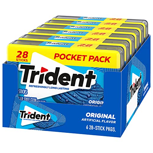 Trident Original Flavor Sugar-Free Chewing Gum, 6 Pocket Packs of 28 Pieces (168 Total Pieces)