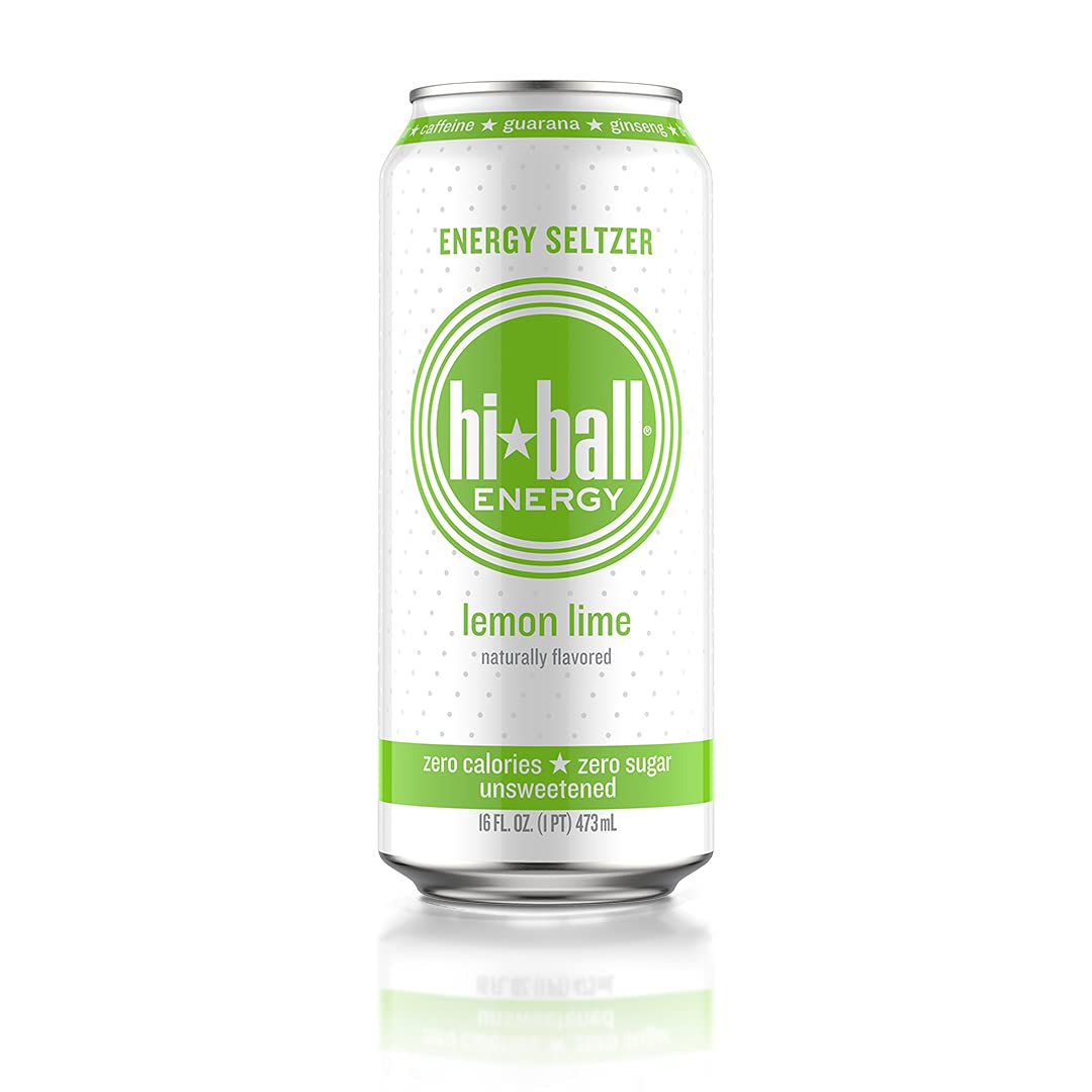 Hiball Clean Energy Seltzer Water, Caffeinated Sparkling Water Made with Vitamin B12 and Vitamin B6, Sugar Free, 16 Fl Oz (Pack of 8), Lemon Lime