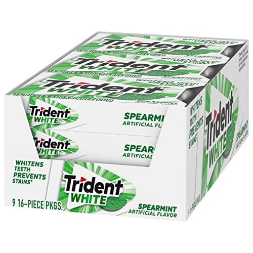 Trident White Spearmint Sugar-Free Chewing Gum, 9 Pack of 16 Pieces (144 Total Pieces)