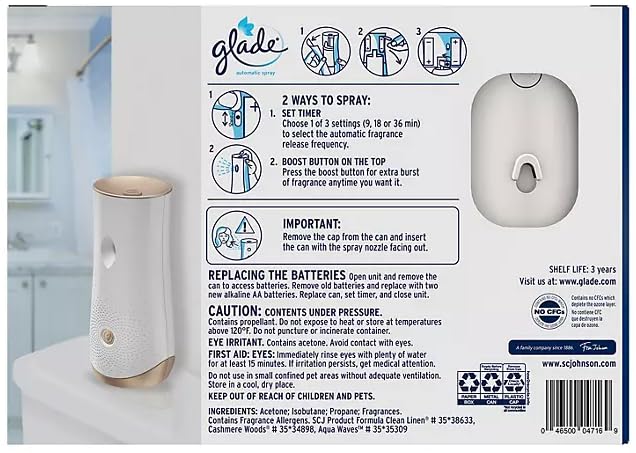 Glade Automatic Spray Variety Pack, 6.2 oz, Aqua Waves, Cashmere Woods & Clean Linen, 8 Ounce (Pack of 1)