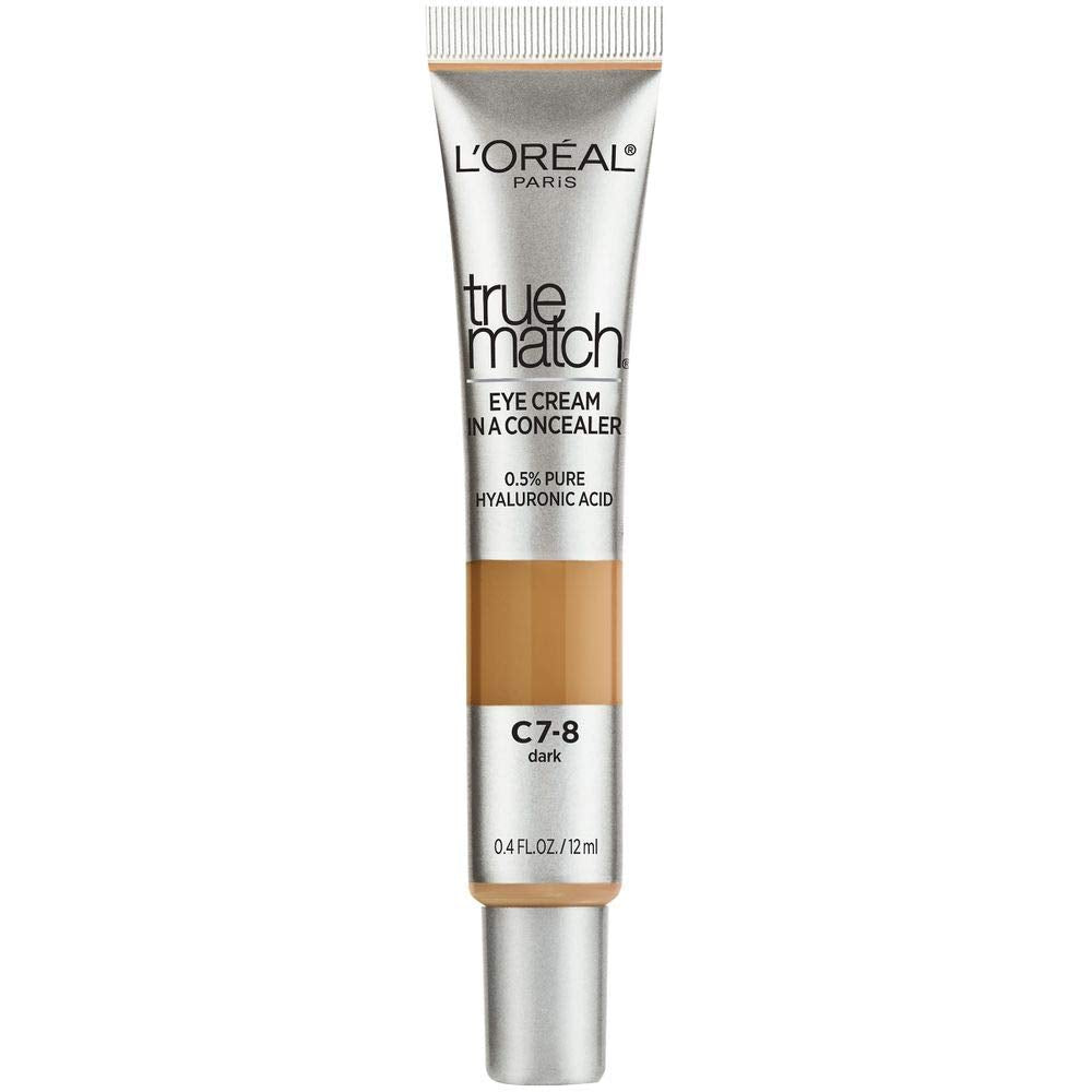 Lâ€™OrÃ©al Paris True Match Eye Cream in a Concealer, 0.5% hyaluronic acid, Dark C7-8, 0.4 fl. oz.