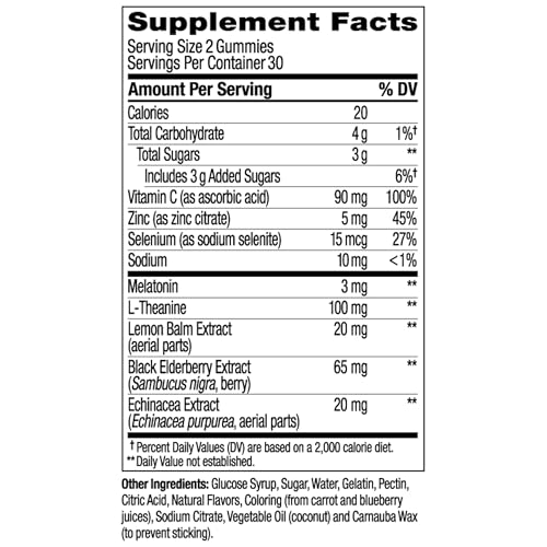 OLLY Immunity Sleep Gummy, Immune and Sleep Support, 3mg Melatonin, Echinacea, Zinc, Vitamin C, Chewable Supplement, Berry - 60 Count