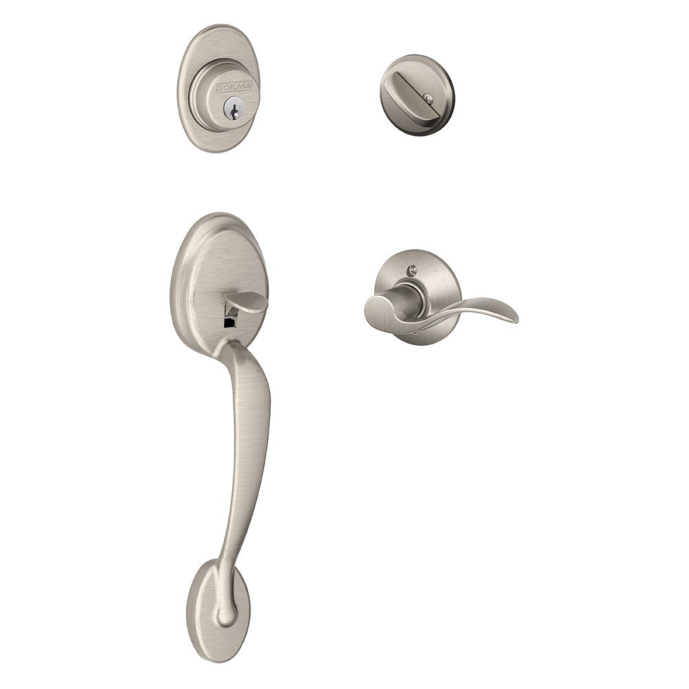 SCHLAGE Plymouth Single Cylinder Handleset and Left Hand Accent Lever, Satin Nickel (F60 PLY 619 Acc LH)