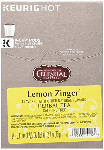 Celestial Seasonings Lemon Zinger Herbal Tea, Single-Serve Keurig K-Cup Pods, 24 Count