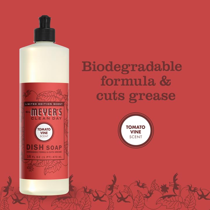 Mrs. MEYER'S CLEAN DAY Liquid Dish Soap, Tomato Vine Scent, 16 Ounce Bottle