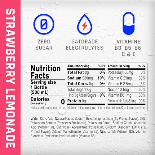 Propel Electrolyte Enhanced Water Sports Drink, Strawberry Lemonade Flavored Water, Zero Calorie & Zero Sugar Hydration with Electrolytes and Vitamins C & E, 16.9 fl oz Water Bottles (12 Pack)