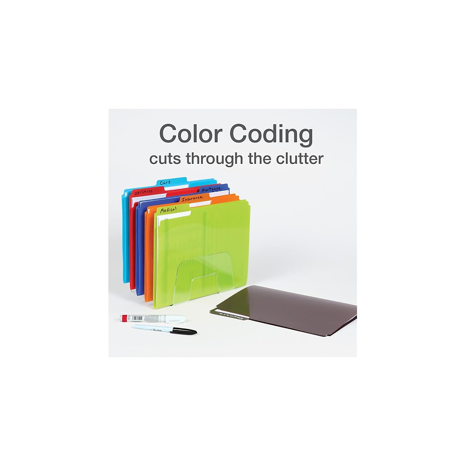 Oxford Poly File Folders, 24 Pack of Plastic File Folders, 1/3 Cut Tabs, for Letter Size Papers, Blue, Red, Orange, Light Blue, Green, Black (52004)