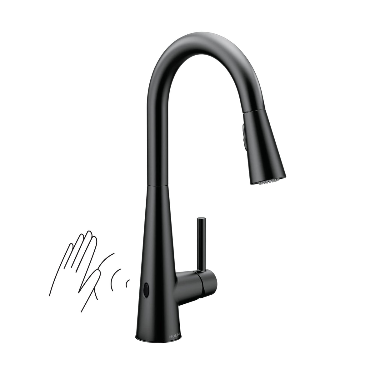 Moen Sleek Matte Black Motionsense Wave Sensor Touchless One-Handle High Arc Pulldown Modern Kitchen Faucet Featuring Power Clean, Motion Activated Kitchen Sink Faucet, 7864EWBL