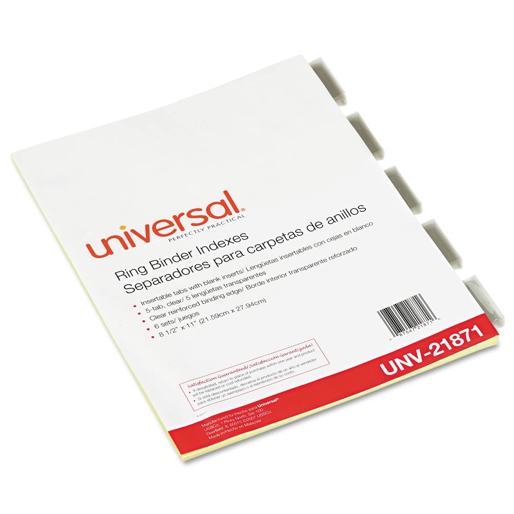 Universal UNV21871 11 in. x 8.5 in. 5-Tab Insertable Tab Index - Buff, Clear Tabs (6/Pack)