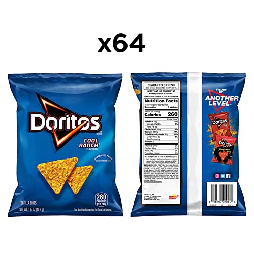 Doritos Flavored Tortilla Chips, Cool Ranch, 1.75 Ounce (Pack of 64)