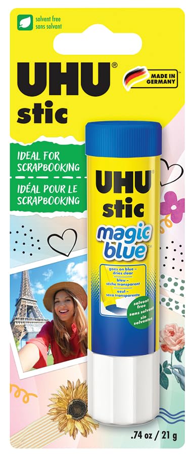 Uhu Colored Glue Stick, 21g Blue, rubs on Blue & Dries Clear, Washable, Solvent Free, Screw on Cap, (9U 99645)