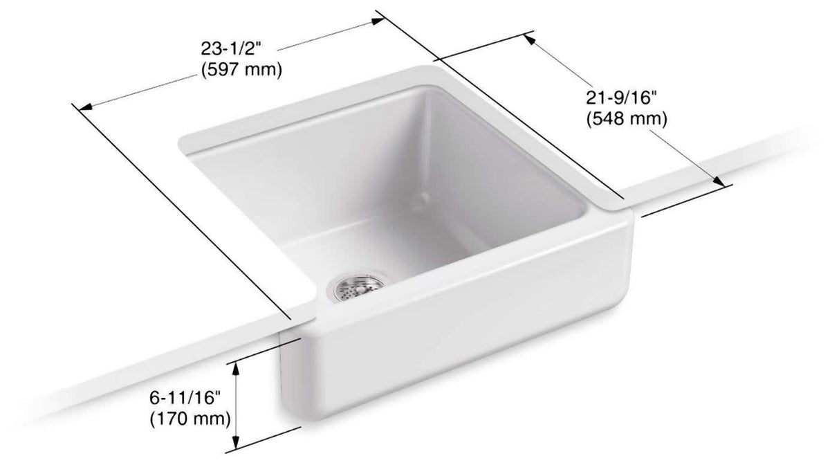Kohler 5664-96 Whitehaven® 23-1/2" undermount single-bowl farmhouse kitchen sink, Biscuit