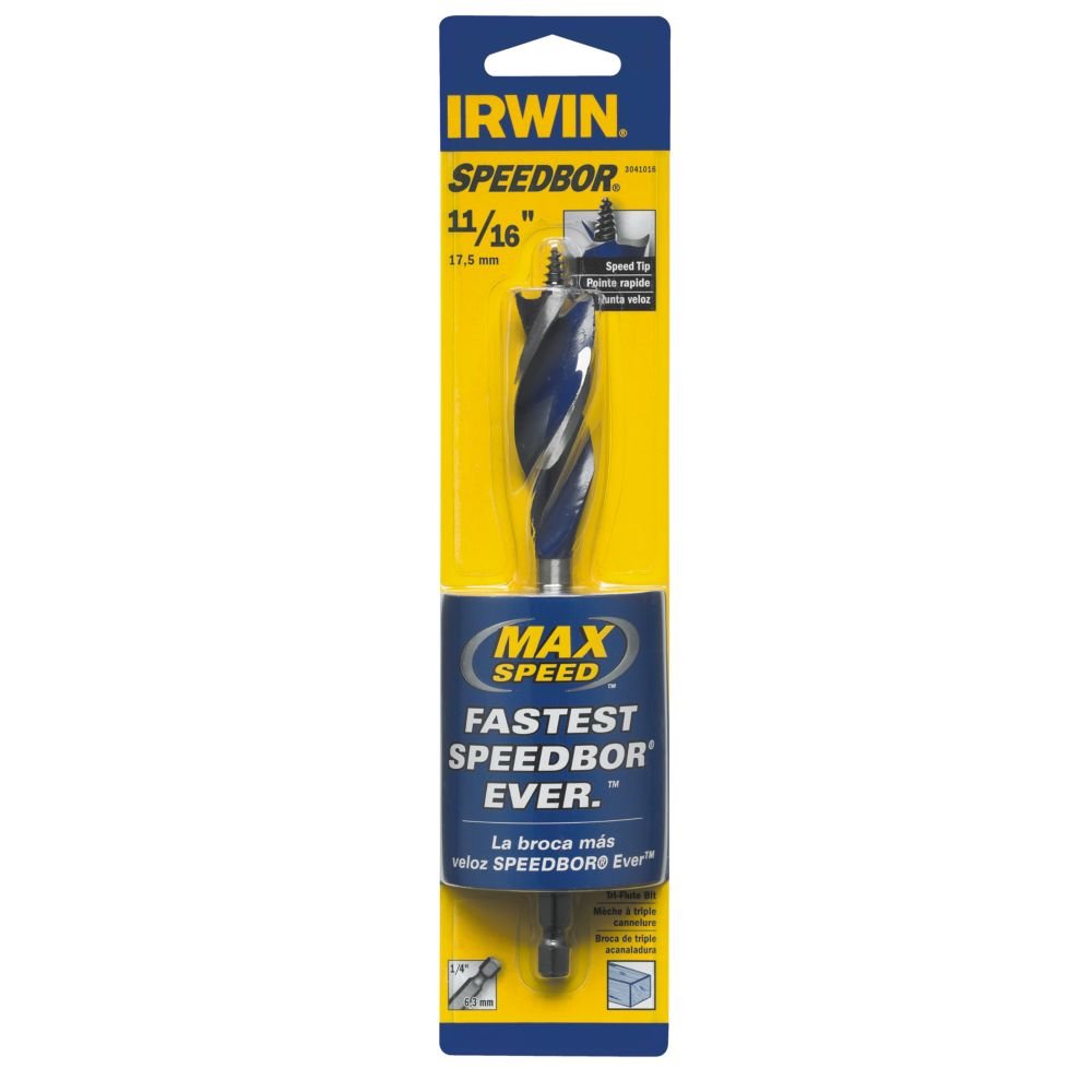 IRWIN SPEEDBOR Tri Flute Wood Drill Bit 11/16"(3041016), Black