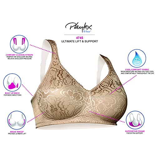 Playtex Women's 18-Hour Ultimate Lift Wireless Full-Coverage Bra, Single, Black/Black, 2-Pack, 36B