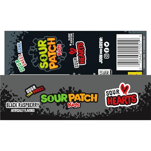 SOUR PATCH KIDS Sour Hearts Black Raspberry Soft & Chewy Candy, Valentines Day Candy, Bulk Candy, 12 - 3.08 oz Boxes