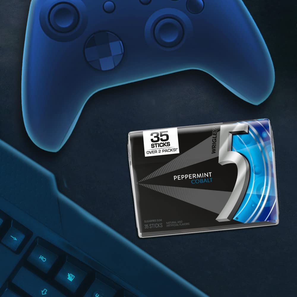 5 GUM - Peppermint Gum Sugar-Free, 35-Stick Pack, 6 Packs, Peppermint Cobalt