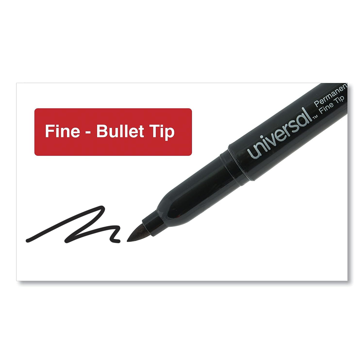 Universal UNV07071 Fine Bullet Tip Pen-Style Permanent Marker - Black (1 Dozen)
