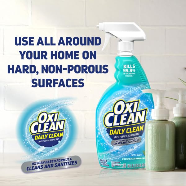 OxiClean Daily Cleaner Multi-Purpose Disinfectant Spray, Oxygen-Based Formula, Cleans and Sanitizes, Fresh Scent, Chlorine & Bleach Free, 30 fl oz (Pack of 4)