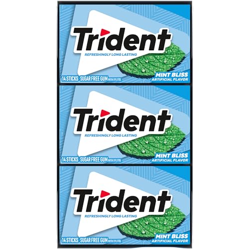 Trident Mint Bliss Sugar-Free Chewing Gum, 12 Packs of 14 Pieces (168 Total Pieces)
