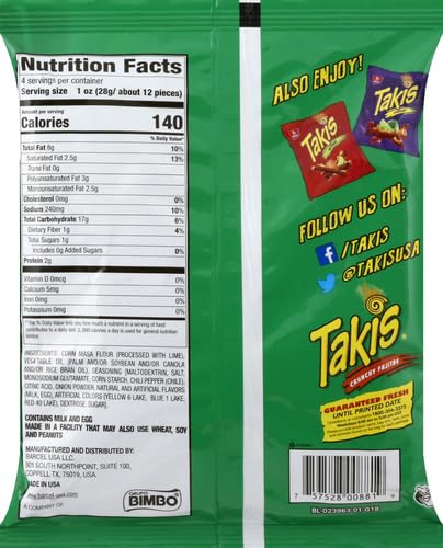 TAKIS Rolled Crunchy Fajitas Tortilla Chips Box with 6 bags of 4 ounces