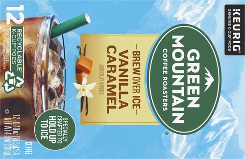 Green Mountain Coffee Roasters ICED Vanilla Caramel, Single Serve Keurig K-Cup Pods, Flavored Iced Coffee, 12 Count