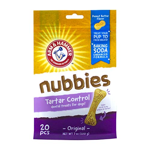 Arm & Hammer for Pets Nubbies Dental Treats for Dogs with Baking Soda and Calcium, Treat Chews Help Fight Bad Breath, Plaque & Tartar without Brushing, Peanut Butter, 20 Pcs, 4pk (Packaging may vary)